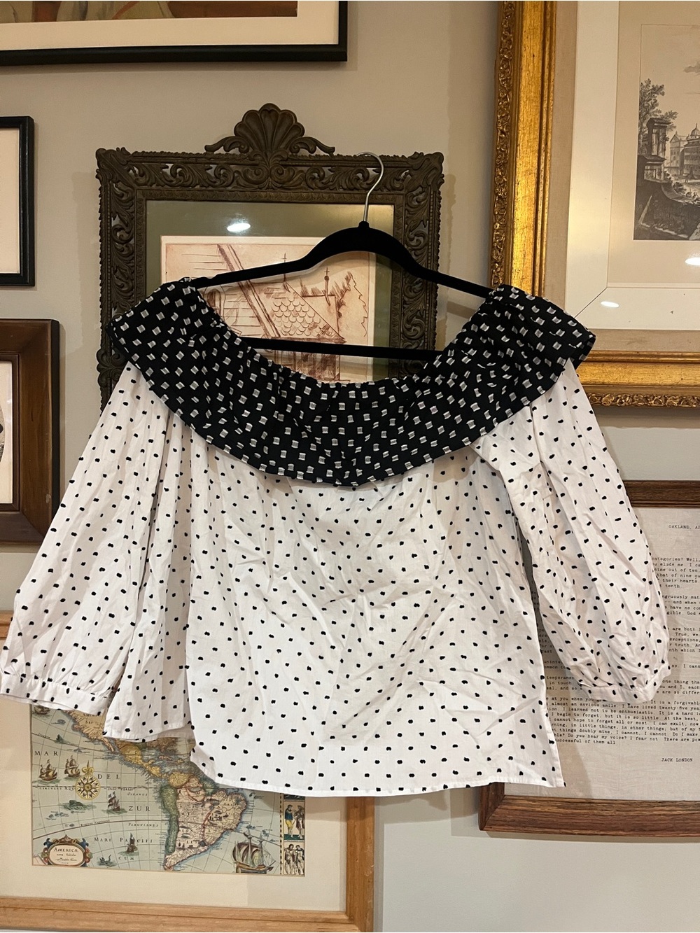 Loft Polka Dot Off-Shoulder Blouse with Contrasting Ruffle